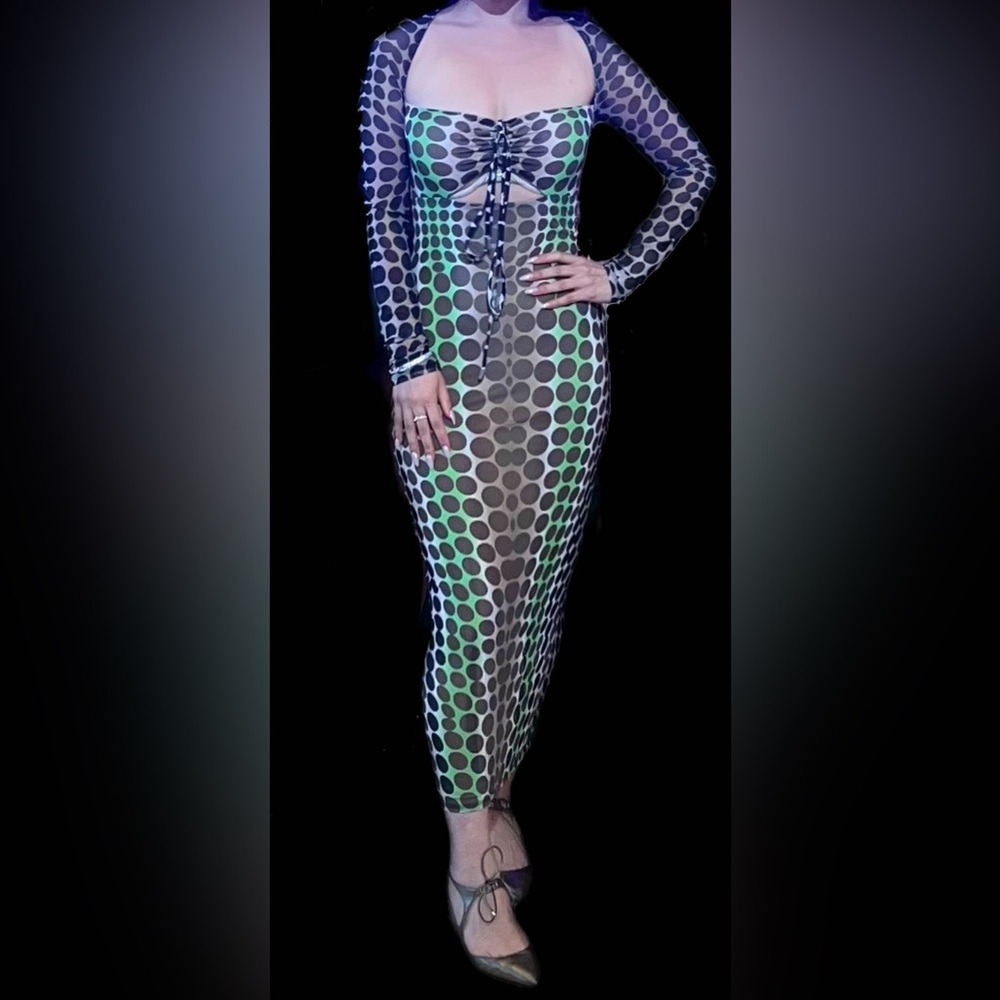 AFRM Zoya Cutout Halterneck Mesh Midi Dress